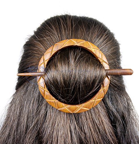 Hair Barrettes & Hair Clip (Wooden Shawl Pins) - (Brown Ring) - color: Brown Ring