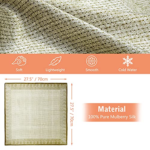 Stlvoll 100% Silk Head Scarf for Women - 27" Hair Scarves Satin Bandanas Square for Night Sleeping with Gift Packed - color: Yellow/Green/Checkered