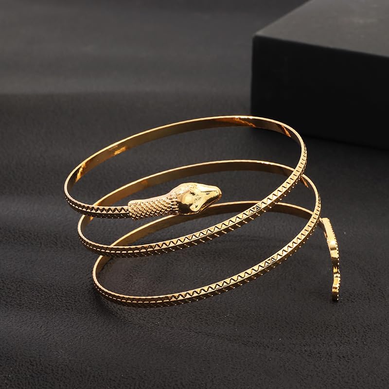 Dainty Arm Cuff Bracelet for Women Gold/Silver Adjustable Upper Arm Cuff Layered Bangle Bracelet Open Knot Bracelet Summer Beach Charm Fashion Jewelry - color: Gold Snake