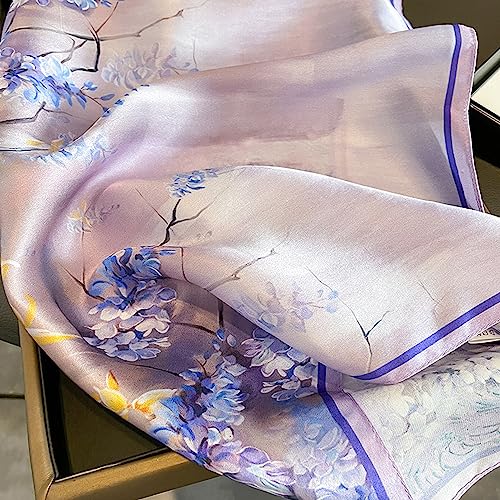 Aufeel Women's 100% Pure Mulberry Silk Small Square Scarf - Neckerchief Women - Silk Headscarf - 21" x 21" - color: Elegant Purple
