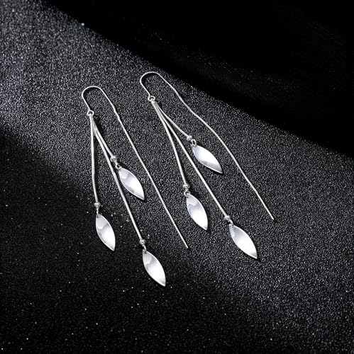 NECOCY Gold Dangle Earrings for Women Non Tarnish 14K Gold Plated Drop Wedding Hypallergenic Earring Dainty Long Hanging Chain CZ Pearl Threader Earrings Trendy Silver Plated Jewelry for Women - style: Silver&Style12