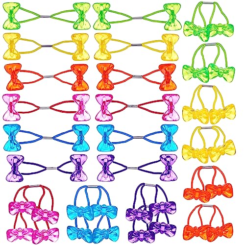 Expressions 24pc Ponytailers Hair Elastics, Mini Bow-Shaped Multicolored Twin Beads Bauble Ponytail Holders, Toddler Hair Accessories, Kids Value Pack | Fun Colorful Hair Ties for Girls, Kids & Toddlers. No-Slip Hold. Cute Bobble Ponytail Holders - color: