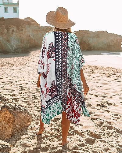 Kimonos for Women Casual Swimsuit Coverup Lightweight Boho Kimono Cardigans for Summer - color: Red Diamond