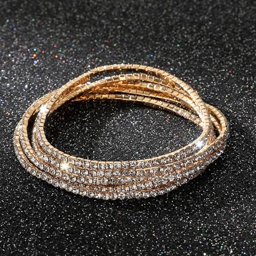 14K Gold Plated Dainty 10Pcs Colorful Cubic Zircon Crystal Beaded Adjustable Stackable Stretch Sparkling Tennis Chain Bracelet Set Birthday Wedding Jewelry for Women - color: gold