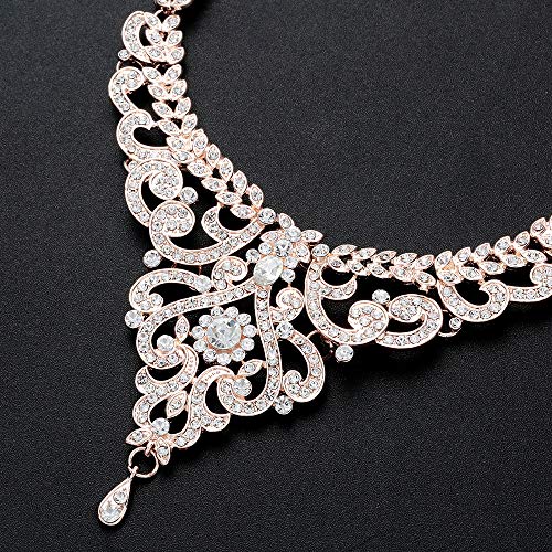 Hapibuy Crystal Wedding Jewelry Set Necklace Earring Set For Women and Brides Rose Gold and Silver Bridal Statement Jewelry sets - color: rose gold