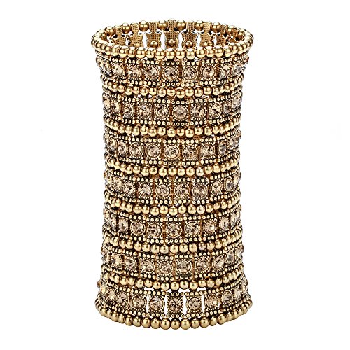Szxc Womens Ballroom Rhinestone Stretch Cuff Bracelets Fit Wrist Circumference from 6.5" to 7.8" - Lead & Nickle Free - color: Gold