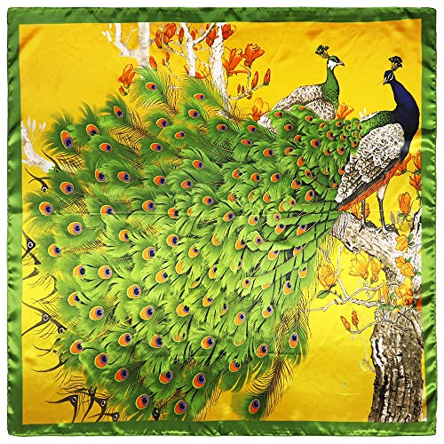 vabovin Satin Head Scarf for Women Silk Like Hair Scarf, 35 x 35 in | Silk Feel Fabric, Hair Wrap for Sleeping, Headscarf and Neck Scarf, Square Bandana Style, Fashion Accessory - color: 103 Green Peacock