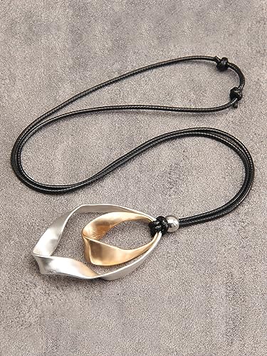 Bohemian Women's Leather Long Pendant Necklace Sweater necklace Adjustable Retro Woven Handmade Jewelry - color: Silver Outer Ring