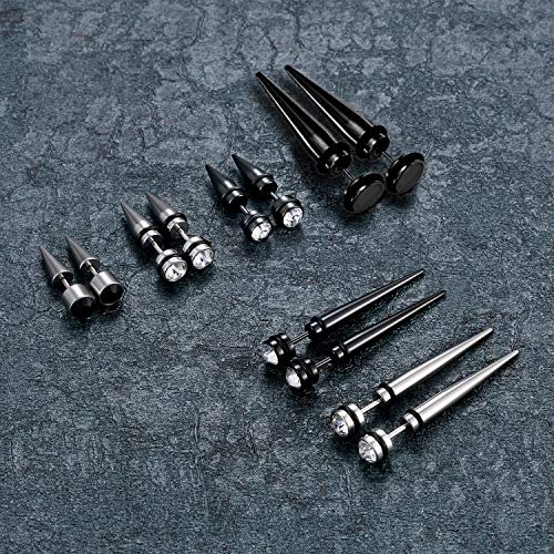 Aroncent 12PCS Stainless Steel Fake Tapers Mens Earrings Illusion Tunnel Cheater Piercing Jewelry Set for Men Women - color: A1
