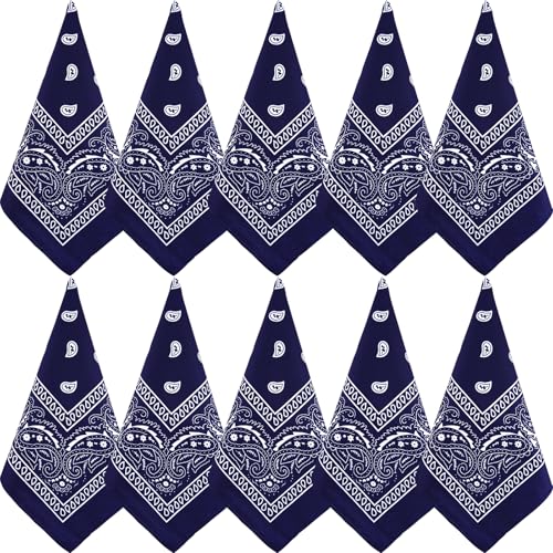 NACHLYNN 10/20pcs Paisley Bandanas Assorted Bandanas Cowboy Polyester Headbands Square Scarf Headwear - color: Navy Blue