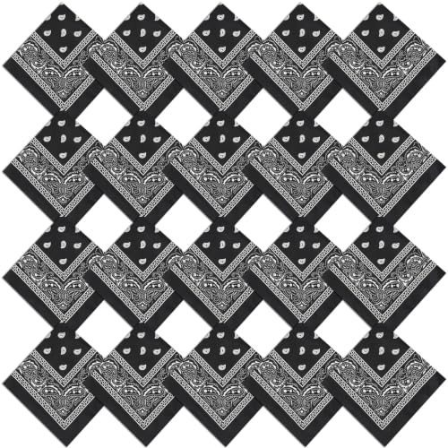 Jeatonge 20 Pcs Bandanas Paisley Headbands Bandana for Women Men Head Scarf Handkerchief 22x22 inch - color: 20pcs Black