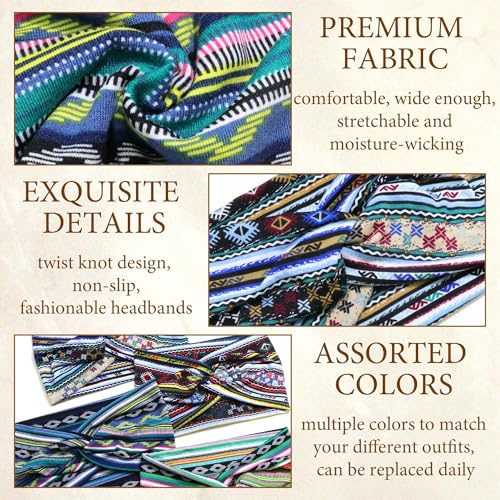 Boho Bandana Headband For Women Wide Headbands Knotted Turban Head Wraps Cute Criss Cross Head Scarf Hairband Fashion Hair Wrap Turban Bands Workout Bandana Hair Accessories For Women 4 Pack - color: Style 117