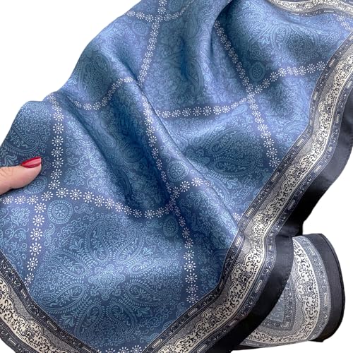 Aufeel Women's 100% Pure Mulberry Silk Small Square Scarf - Neckerchief Women - Silk Headscarf - 21" x 21" - color: Grey Blue