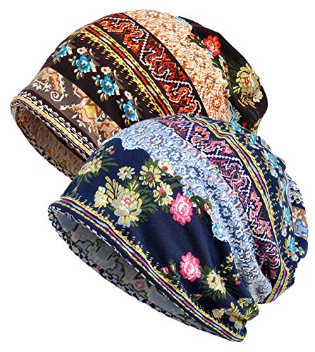 Women's Baggy Slouchy Beanie Chemo Hat Cap Scarf - color: 2 Pack