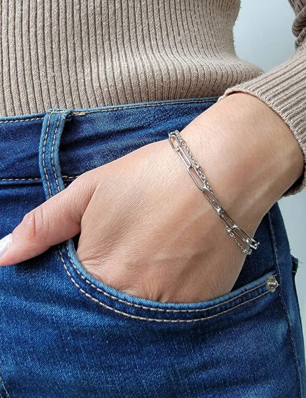 925 Sterling Silver Paperclip Bracelets 3/4/5mm Silver/Gold Plated Bracelets for Women Paperclip Chain Bracelet for Men 6.5-9 Inches - color: Silver 5mm, size: 9