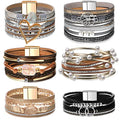 Yinkin 6 Pcs Boho PU Leather Wrap Bracelets for Women Stack Multi Layer Bohemian Cuff Bracelets trendy Jewelry Gifts - style: Stylish