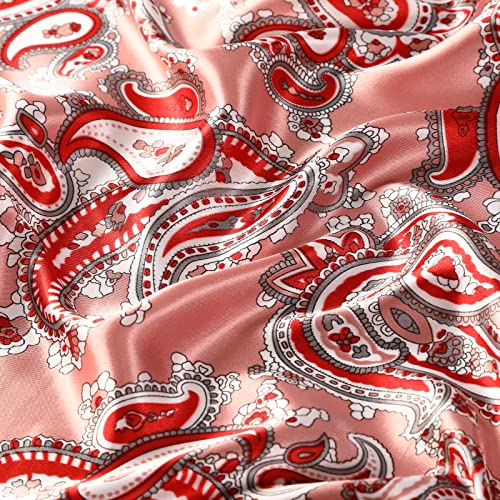 AWAYTR Satin Silk Scarf - Large Hair Bandana, Sleeping Wrap for Women - color: Cashew(white+pink)