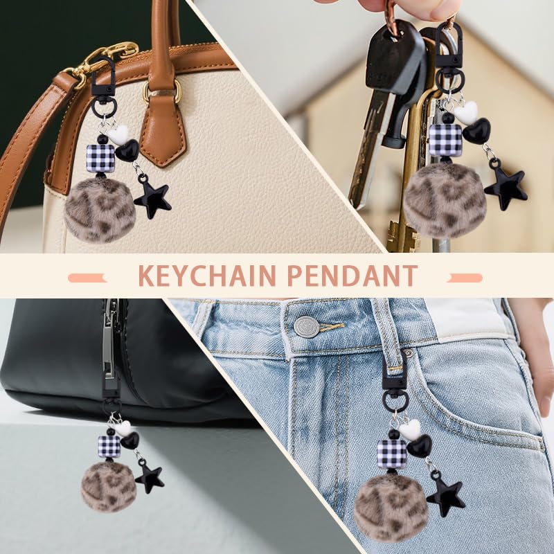 Leopard Faux Fur Keychain for Purse Charms for Handbags Leopard Plush Key Chain for Car Keys - color: Color 12