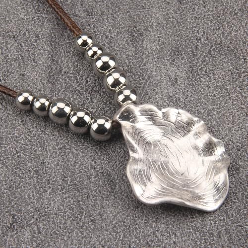 Bohemian Women's Leather Long Pendant Necklace Sweater necklace Adjustable Retro Woven Handmade Jewelry - color: Silver Lotus Leaf