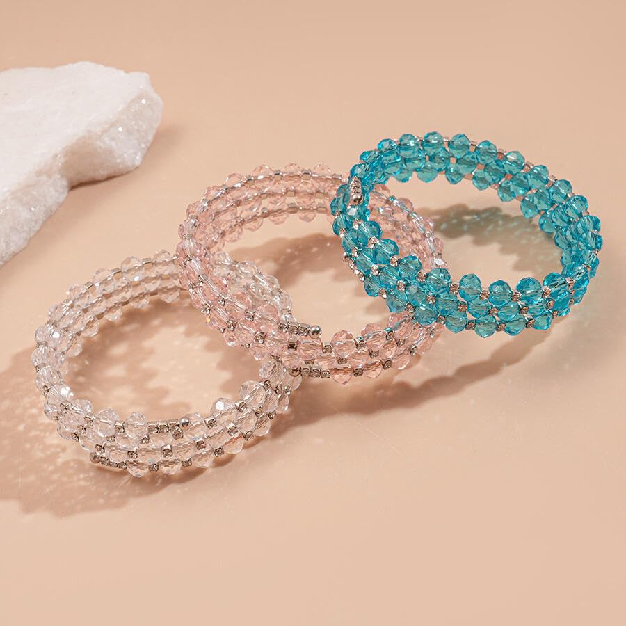 Caiyao Bohemia Multilayer Glass Beaded Charm Bracelets Handmade Resin Beads Stackable Wrap Bracelet Layered Open Cuff Bnagles for Women Holiday Vacation Boho Jewelry Gifts - color: Blue