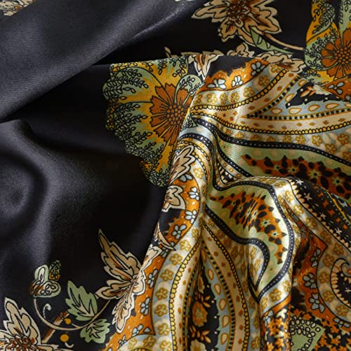 QBSM Womens 23.6 inch Satin Silk Feeling Formal Square Neck Scarf Head Hair Wraps Kerchief - color: Cashew-black