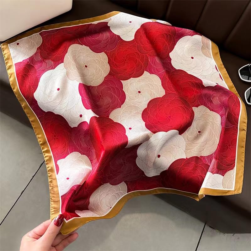 Stlvoll 27.5" Silk Neck Scarf of Women's Fashion Head Scarf Square Neck Satin Scarfs for Bag Hair Scarves Gift - color: Red