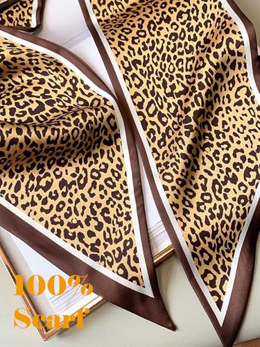 kcctoo 59" Mulberry Silk Like Head Scarf Women's Fashion Square Neck Satin Scarfs for Bag Hair Scarves Gift 59 * 5.9” - color: B006-brown Leopard Print