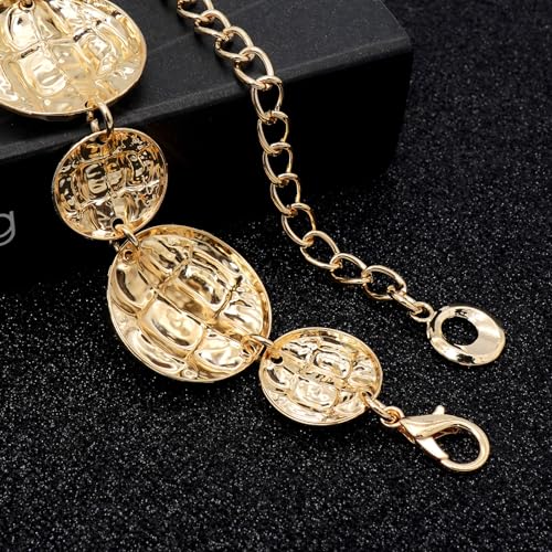 LIMHOO Women's Metal Waist Chain Belts Gold Silver Link Belt for Dresses - color: Circle Gold, size: S: Length 105cm/41.3in