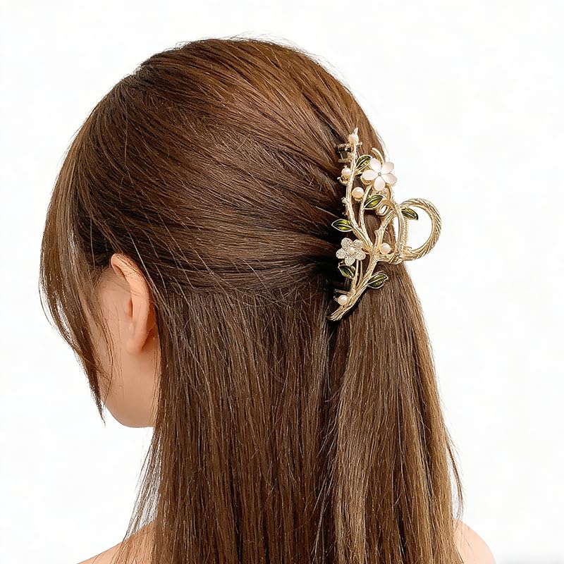 MRKARL Floral Hair Clip, Elegant Floral Tassel Bun Holder, Temperament Pearl Bun Hair Clip Metal Hair Clamps