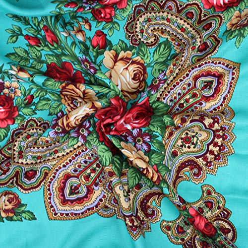 Gudessly Women's Traditional Scarf Wrap Tassel Fringes Neck Head Shawl Retro Scarf Floral Poncho Printing Square Cape 50inch - color: Green