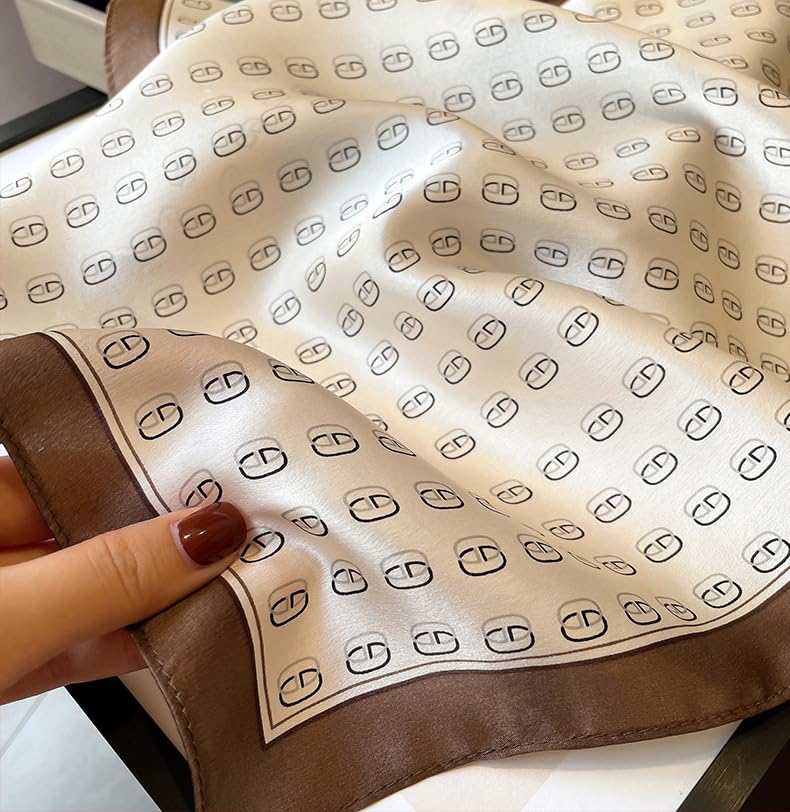 FEIBOON Mulberry Silk Scarfs Neck Scarf 21" Small Square Scarfs hair scarf bandana Neckerchief Headscarf for Women - color: Beige G
