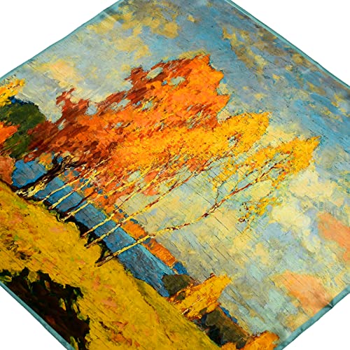 Stlvoll 100% Silk Head Scarf for Women - 27" Hair Scarves Satin Bandanas Square for Night Sleeping with Gift Packed - color: Yellow/Oil Painting
