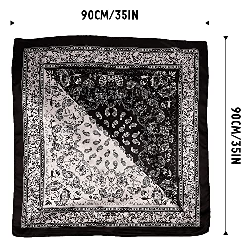 NZKNP Silk-Like Head Scarf - Women's Bandana Wraps - color: 32-black and Beige, size: 35"*35"