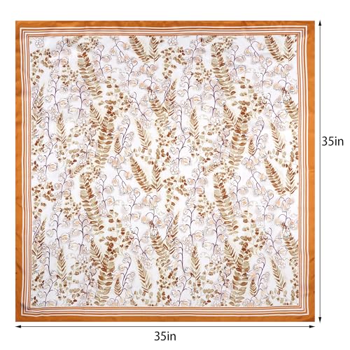 Pistha Head Scarf Bandana for Women, Satin Scarf for Hair, Large Square Silk Bandana Headscarf for Women and Men 35 Inch - style: Flower-orange