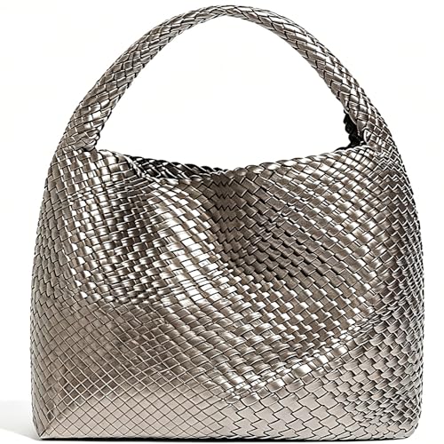 Geelyda Woven Tote Bag for Women with Purse, Fashion Shoulder Hobo Underarm Bags, Large Woven Handmade Work Commuter Day Bags - color: Silver