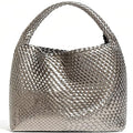 Geelyda Woven Tote Bag for Women with Purse, Fashion Shoulder Hobo Underarm Bags, Large Woven Handmade Work Commuter Day Bags - color: Silver