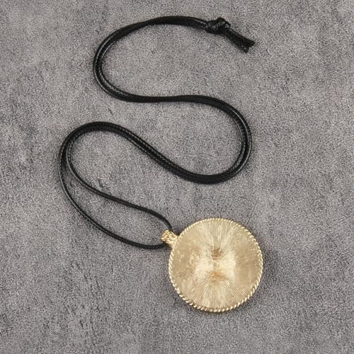 PU Leather Necklace Vintage Boho Style Multilayer Pendant Long Sweater Necklace Jewelry for Women Men with Adjustable Leather Cord - color: Gold Unique Round Pendant Necklace