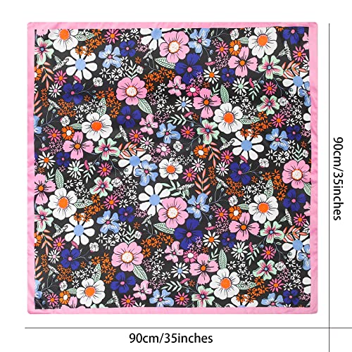Molans 35" Silk Satin Square Head scarves - 4Pcs Large Scarfs Hair Bandana Head Kerchief Neck Scarf Sleeping Wraps for Women - color: Through Printing