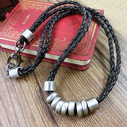 PU Leather Necklace Vintage Boho Style Multilayer Pendant Long Sweater Necklace Jewelry for Women Men with Adjustable Leather Cord - color: Braided Leather Choker Necklace