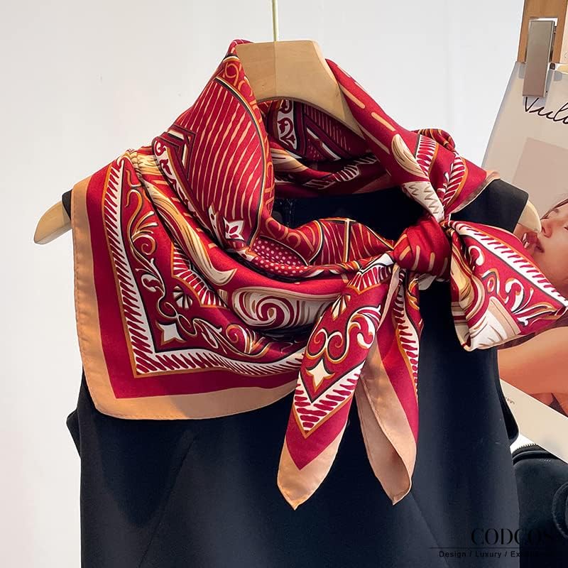Women's Square Silk Like Head Scarf Large 35 inch Silk Feeling Hair Wrapping Satin Scarves for Sleeping Bandanas - color: A021-2 Twill Red