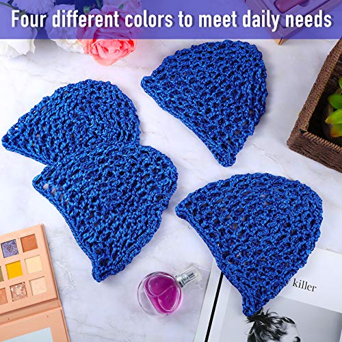 Geyoga 4 Pieces Mesh Crochet Hair Net Rayon Knit Snood Hat Thick Short Women Hairnet Snoods Cover Ornament for Sleeping(Blue) - color: Blue