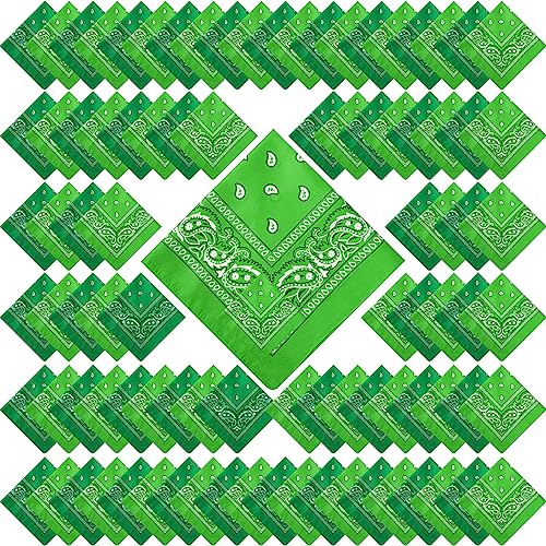 Handepo 200 Pcs Bandanas Bulk Paisley Bandanas Unisex Head Wrap Scarf Cowboy Headband Handkerchief for Women Men - color: Dark Green, Light Green