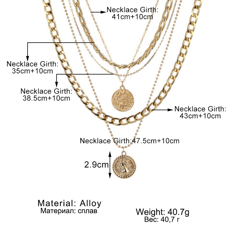 Gold Chunky Necklaces for Women Multi Layered Punk Gold Statement Necklaces Hip Hop Portrait Cuban Link Chain Necklace 90s Outfit Accessories - style: Style3