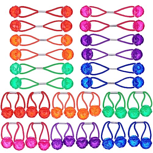 24pc Ponytailers Ponytail Balls Hair Elastics, 16mm-Value Pack | Diamond-Cut Gem-Shaped Bright Multicolored Twin Hair Beads Bauble Hair Ties Ponytail Holders, Toddler Kids Hair Ties,- Pack - color: FACETED