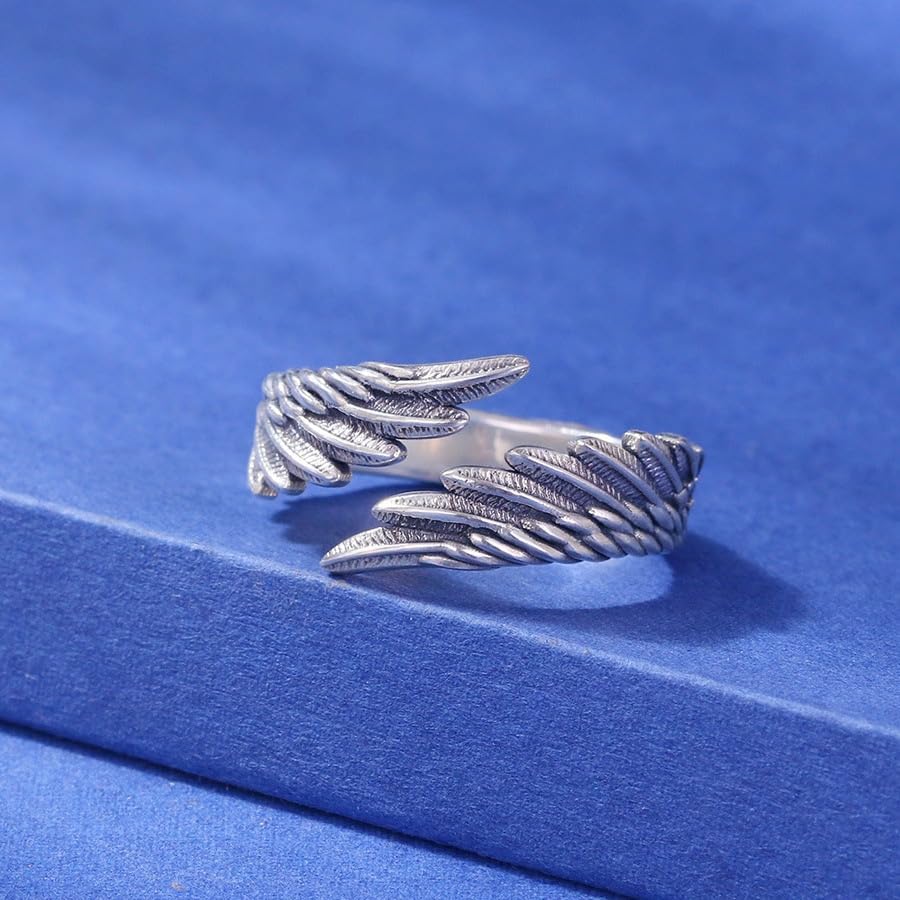 Retro Angel Wing Ring Adjustable Feather Silver Gold Antique Jewelry for Women Men Dainty Wrap Open Thumb Rings for Women Open Punk Birthday Gift Friendship - style: Angel Wing Silver Ring