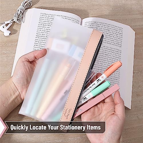 Mr. Pen- Clear Pencil Pouch, 8.50"x4.25", 3 Pack, Durable TPU Material | Medium Water-Resistant Pencil Bags with Smooth Zipper, Multipurpose Clear Pouch for Stationery, School, Office - color: Dusty Rose, size: 3 Pack, Medium