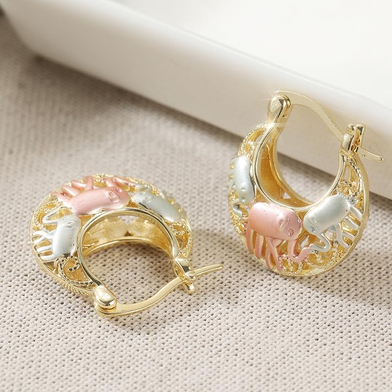 1 Pair of Simple and Retro Golden Color Hoop Earrings with Elephant Pattern Jewelry, An Elegant Women's Accessory, and A Beautiful Gift for Daily Festivals