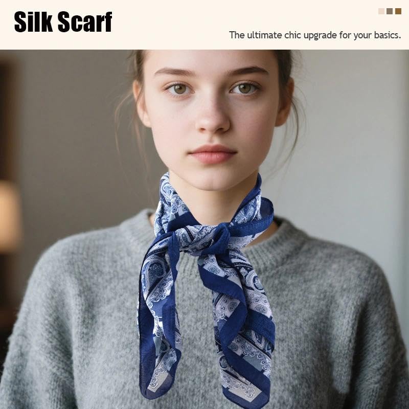 Guqqeuc Satin Head Scarf Silky Feeling Bandana Hair Wrap for Women Silk Scarves Paisley Headscarf Square Scarf Neckerchief - color: Blue