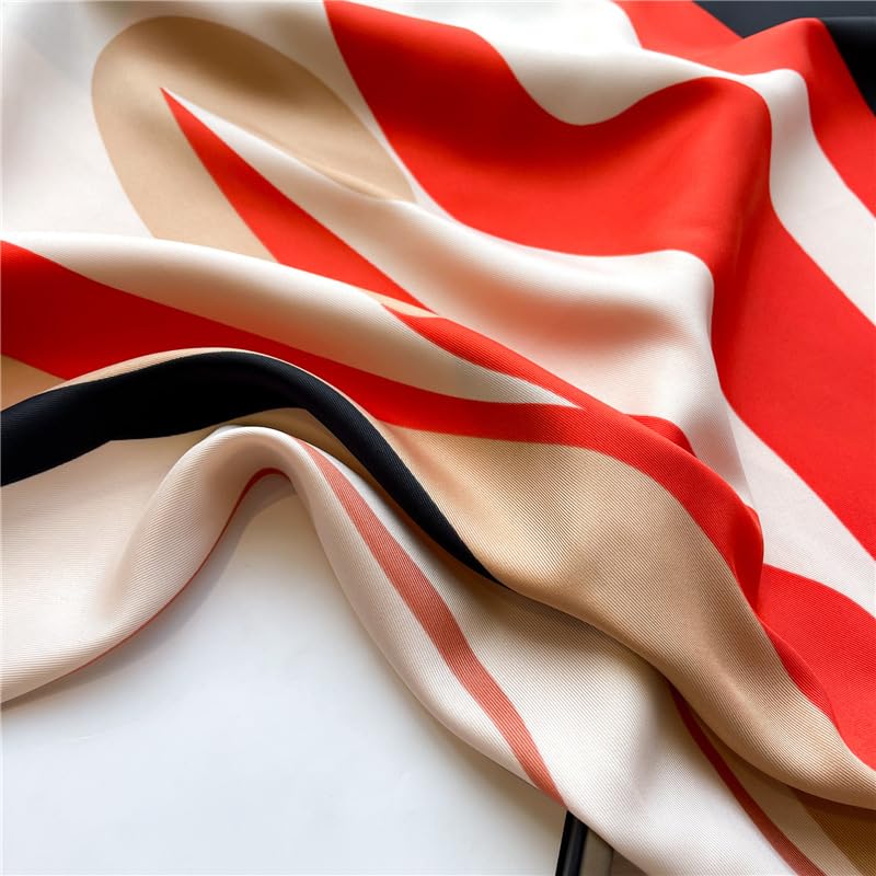Women's Square Silk Like Head Scarf Large 35 inch Silk Feeling Hair Wrapping Satin Scarves for Sleeping Bandanas - color: A003-1 Twill Red