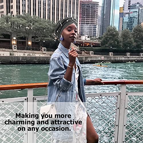 African Women Turban Caps Pre-Tied Twisted Turbans Head Scarf for Women Hair Wraps Cover Beanie Cancer Chemo Headwear - color: 1 Pack Twisted Braid: With Pearls Grey